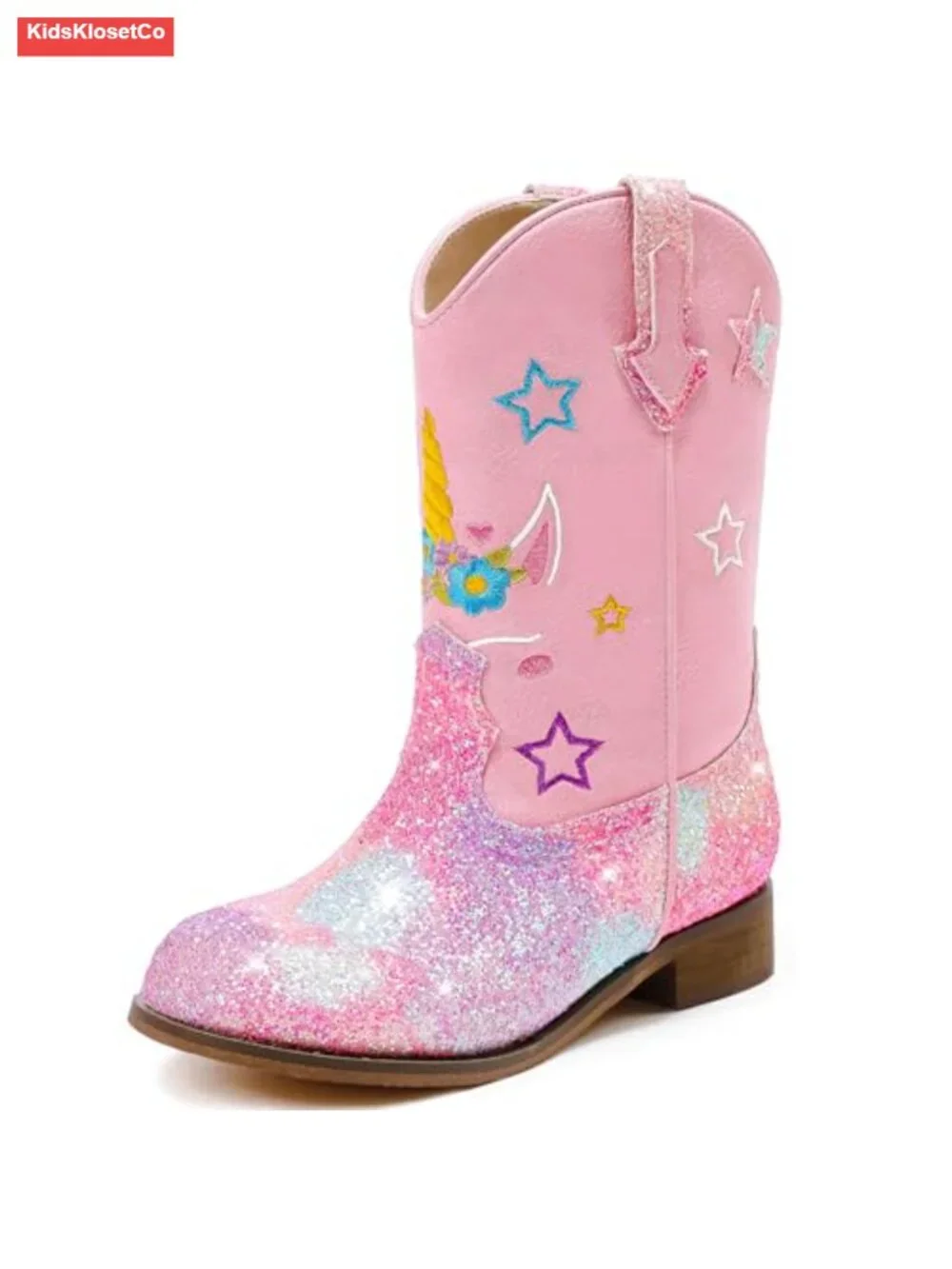 Girls Unicorn Cowgirl Boots Glitter Toddler Mid Calf Square Toe Little Big Kids
